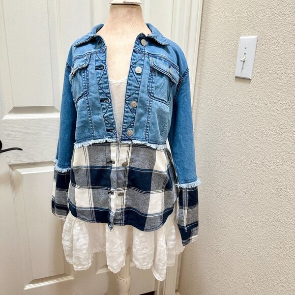 EST. 1946 Denim Jean Flannel Jacket Women's Size S Boho Prairie Cottagecore - Picture 7 of 13